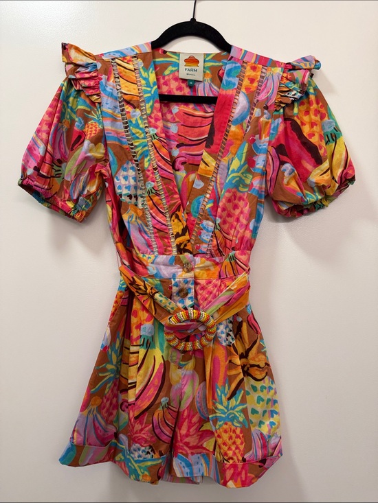 FARM Rio Pants - FARM Rio Tropical Fruit Print Puff Sleeve Romper Size XS Multicolor